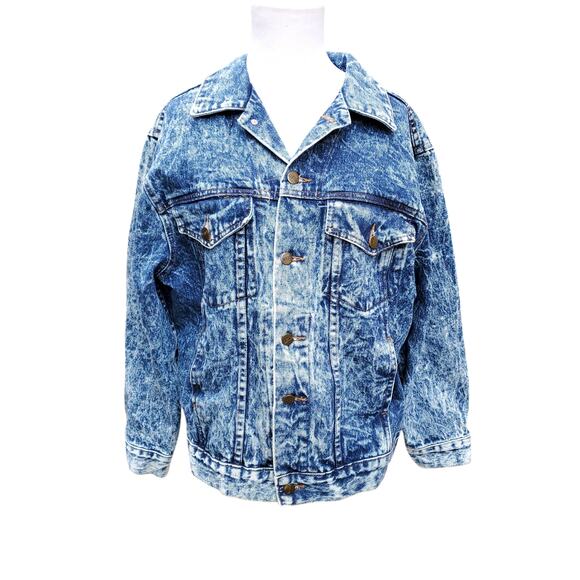 Vintage FIRST Brand Acid Wash Denim Jean Jacket Sz Large 80s 1980s 90s Rad - Picture 1 of 11